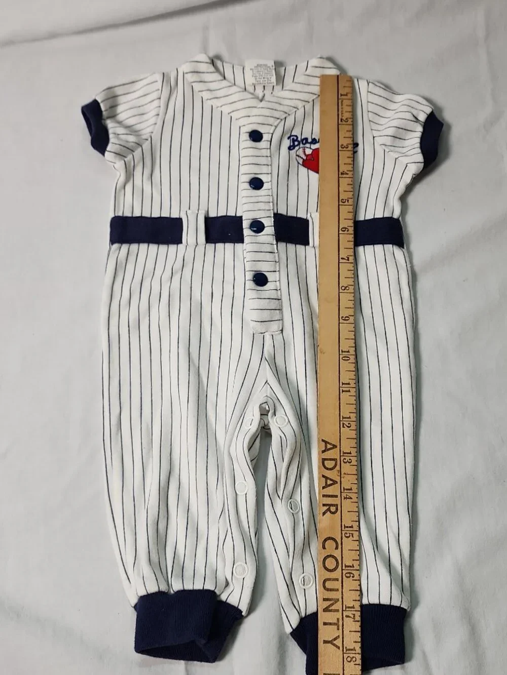 Baby Togs Baseball Pinstripe Romper Size 3-6 Months One Piece Snap Vintage 90s